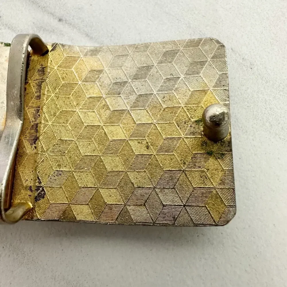 Sericaria Reversible Clamp On Belt Buckle Gold Tone Bead Dot Border Logo ✨